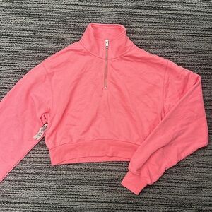 🔥🔥🔥NEW Aritzia TNA Airy Fleece Perfect Pink Half-Zip Cropped Sweatshirt